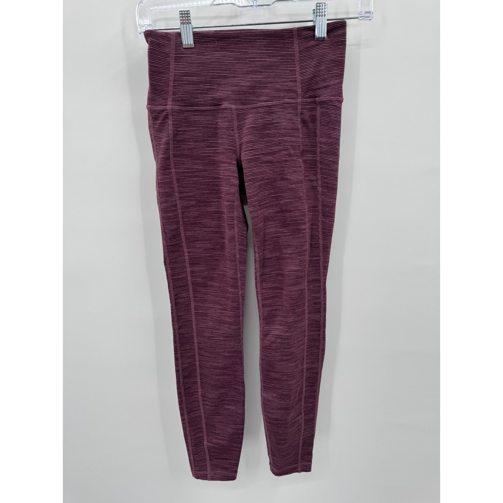 Athleta Womens Ribbed High Rise Leggings Plum XS Supplex Lycra 7/8 Tights